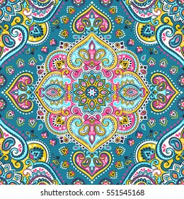 Indian floral paisley medallion pattern. Ethnic Mandala ornament. Vector Henna tattoo style. Can be used for textile, greeting card, coloring book, phone case print.