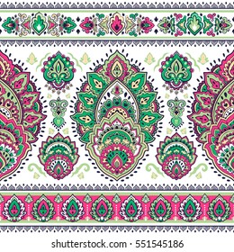 Indian floral paisley medallion pattern. Ethnic Mandala ornament. Vector Henna tattoo style. Can be used for textile, greeting card, coloring book, phone case print.