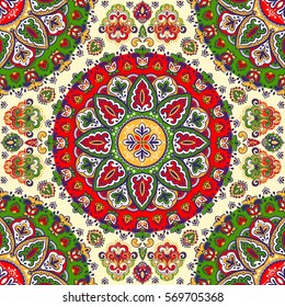 Indian floral paisley medallion pattern. Ethnic Mandala ornament. Vector Henna tattoo style. Can be used for textile, greeting card, coloring book, phone case print.