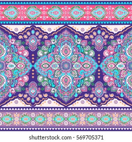 Indian floral paisley medallion pattern. Ethnic Mandala ornament. Vector Henna tattoo style. Can be used for textile, greeting card, coloring book, phone case print.