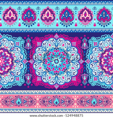 Indian floral paisley medallion pattern. Ethnic Mandala ornament. Vector Henna tattoo style. Can be used for textile, greeting card, coloring book, phone case print.
