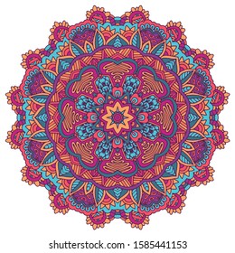 Indian floral paisley ornament. Ethnic Mandala towel, yoga mat print. Vector Henna tattoo style. Festive colorful Frame border flower design element isolated