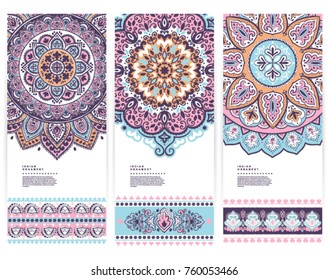 Indian floral paisley   ornament pattern. Ethnic Mandala towel, yoga mat. Vector Henna tattoo style. Can be used for textile, greeting business card background, coloring book, phone case print