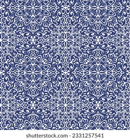 Indischer Blütenmuster-Muster-Vektor. Vintage Oriental Motif Print für Chintz Fabric oder Batik indonesia Sarong. Arabesque Design für Decke, Tapete, Teppich, Textilien, Kleidung.