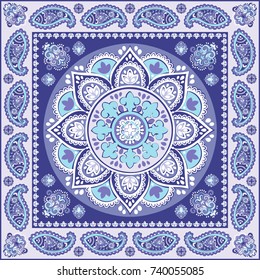 Indian floral paisley seamless ornament pattern. Ethnic Mandala towel, yoga mat. Vector Henna tattoo style. Can be used for textile, greeting business card background, coloring book, phone case print