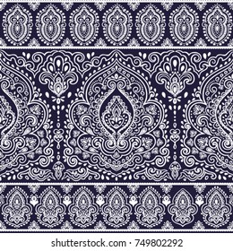 Indian floral paisley seamless ornament pattern. Ethnic Mandala towel, yoga mat. Vector Henna tattoo style. Can be used for textile, greeting business card background, coloring book, phone case print