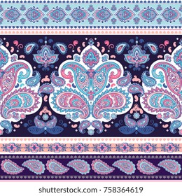 Indian floral paisley seamless ornament pattern. Ethnic Mandala towel, yoga mat. Vector Henna tattoo style. Can be used for textile, greeting business card background, coloring book, phone case print