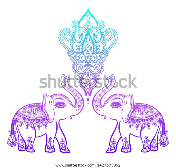 Indian Floral Pattern Elephant Henna Mehndi Stock Vector (Royalty Free ...