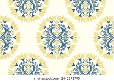 Indian Floral pattern seamless embroidery background . Lotus Flower motif. Ethnic oriental pattern traditional. Boho style abstract pattern vector illustration. Hand drawn.