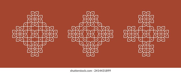 Indian floral pulli or sikku Kolam design vector, set of editable home decor patterns