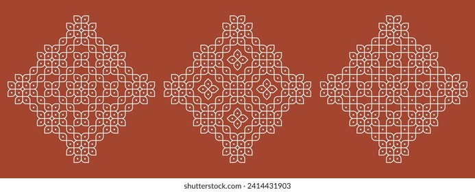 Indian floral pulli or sikku Kolam design vector, set of editable home decor patterns