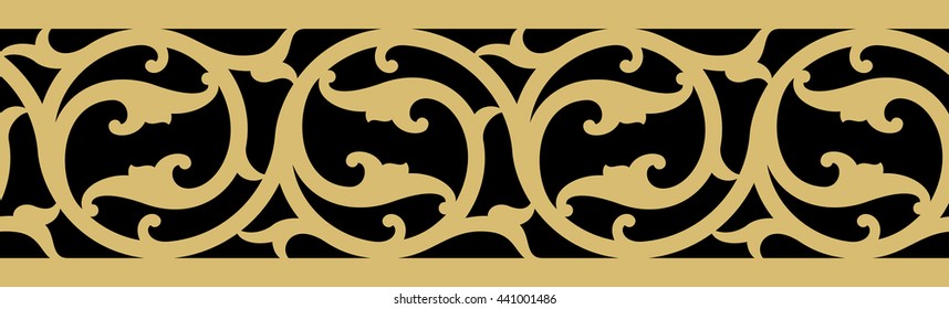 Indian Floral Seamless Border. Traditional Islamic Floral Design. Mosque decoration element.