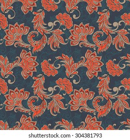 Indian Floral Seamless Pattern In Batik Style