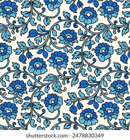 Estampado de Vector inconsútil floral indio, Antiguas Oriental flower Motif Print for Chintz fabric or Batik Indonesia Sarong, Diseño arabesco para manta, Fondo de pantalla, alfombra, textil, ropa