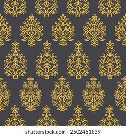 Indian Floral Seamless Vector Pattern, Vintage Oriental Motif Print for Chintz fabric or Batik Indonesia Sarong, Arabesque Design, Christmas Decoration 