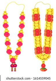Indian flower garland mala for wedding ceremony. Traditional decoration for couple. Isolated on white vector illustration