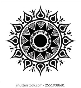 Indian flower mandala art with black circle Simple design for coloring. beautiful mandala art, Vector mandala pattern design, Mandala design for kdp interior book. Indian pattern