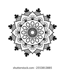 Indian Flower Mandala Art.  Cultural Rangoli, Alpona, Kolam, Or Paisley Vector Line Art.