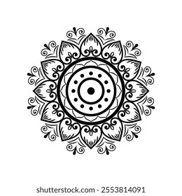 Indian Flower Mandala Art.  Cultural Rangoli, Alpona, Kolam, Or Paisley Vector Line Art.