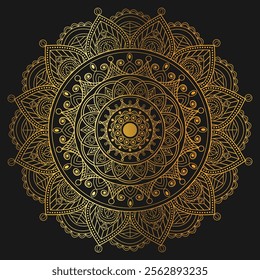 Indian flower mandala art. Golden Harmony: Intricate Mandala Art.