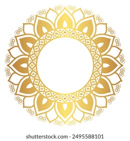 Indian flower mandala art with luxury golden circle frame transparent vintage gold circular pattern	