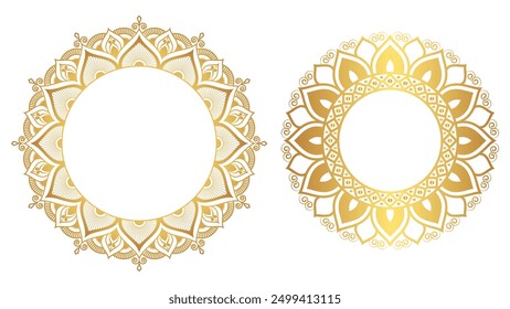 Indian flower mandala art with luxury golden circle frame transparent vintage gold circular pattern	