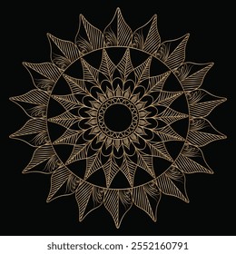 Indian flower mandala art with luxury golden circle frame transparent vintage gold circular pattern