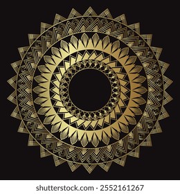 Indian flower mandala art with luxury golden circle frame transparent vintage gold circular pattern