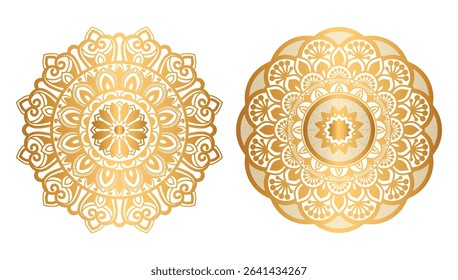 Indian flower mandala art with luxury golden circle frame transparent vintage gold circular pattern	