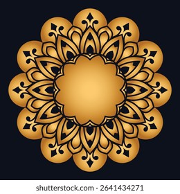 Indian flower mandala art with luxury golden circle frame transparent vintage gold circular pattern	