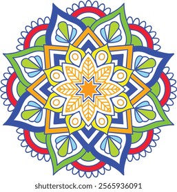 Indian flower mandala colour art vector illustration