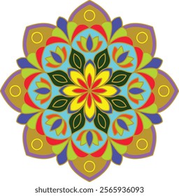 Indian flower mandala colour art vector illustration