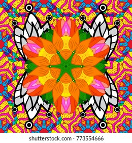 Indian flower mandala. Decorative colored round ornament. Colorful mandala. Anti-stress mandala. Oriental flourish vector. Yoga logo, background for meditation poster.