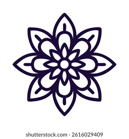 Indian Flower Mandala Ornament Sacred Bloom Decorative Petal Icon Vector Botanical Ethnic Style Line Drawing Lotus Pattern