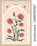 Indian flower motif design. Hand drawn flower and botanical plant vector illustration.