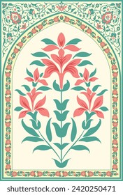 Indian flower motif design. Hand drawn flower and botanical plant vector illustration.