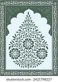 Indian flower motif design. Hand drawn flower and botanical plant vector illustration.