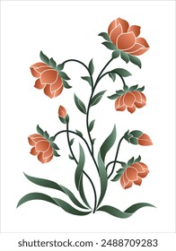 Indian flower motif design. Hand drawn flower and botanical plant vector illustration.