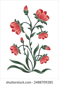 Indian flower motif design. Hand drawn flower and botanical plant vector illustration.