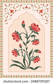 Indian flower motif design. Hand drawn flower and botanical plant vector illustration.