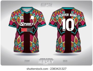 diseño de patrones de flores indias, ilustración, fondo textil para camisetas deportivas, camiseta de camiseta de fútbol burlón para club de fútbol. vista frontal coherente