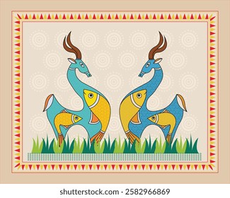 Indian Folk Art: Deer and Fish Motif in Exquisite Madhubani Painting. Madhubani art, Mithila painting, Indian folk art, Madhubani deer fish
