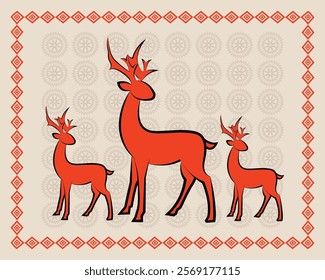 Indian Folk Art: Deer Motif in Kalighat  Line Art Style. Kalighat art, Line art deer, Indian folk.