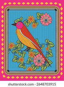 Indian Folk Art: Flora e Fauna Vibrantes, Encantado Intemporal de Madhubani. Arte Madhubani, Arte folclórica indiana, Arte floral de pássaro, Ilustração da natureza