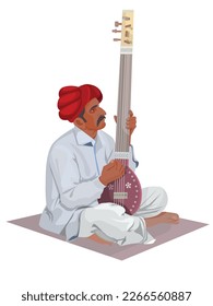 Indian folk musician, Vector design of artist playing folk music