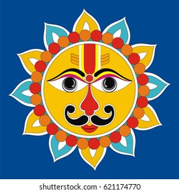 Indian Folk Painting- Madhubani Painting of a Sun