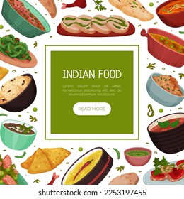 Indian Food Banner Design with Dinner Dish Served on Plate Vector Template