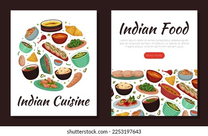 Indian Food Banner Design with Dinner Dish Served on Plate Vector Template