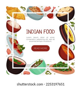 Diseño de pancarta de comida india con plato de plato servido en plantilla de vectores de placa