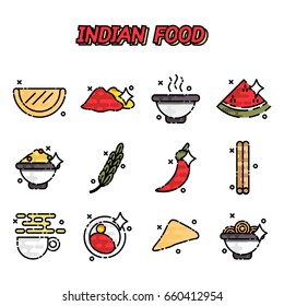 Indian food cartoon concept icons